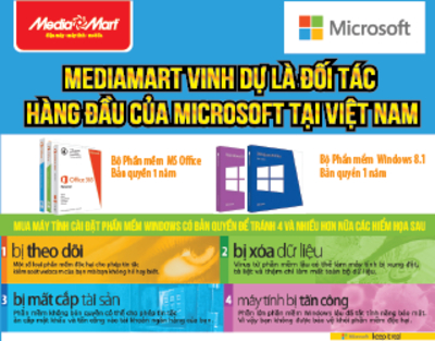 Mua laptop tại MediaMart nhận bộ Microsoft office 365 bản quyền trị giá 1.299.000đ