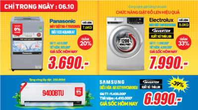 FLASH SALE 06/10: Máy giặt Panasonic giá chỉ còn 3,690,000đ