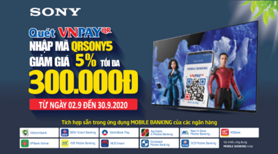 Giảm 300.000đ khi mua tivi Sony 43 inch trở lên. quét QR Pay: Nhập mã QRSONY5