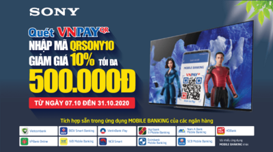 Giảm 500.000đ khi mua TV Sony 43 inch trở lên khi quét mã QR Pay