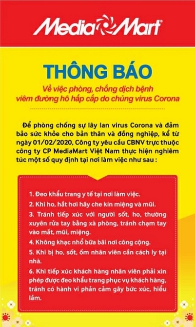 MediaMart Việt Nam chủ động triển khai biện pháp ngăn ngừa Virus Corona