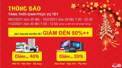 THÔNG BÁO LỊCH PHỤC VỤ TẾT ÂM LỊCH 2021 - ĐẶT HÀNG ONLINE XUYÊN TẾT