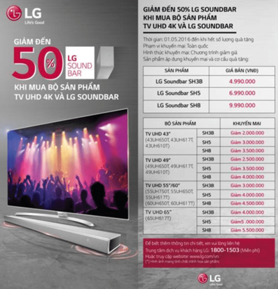 Ưu đãi giảm giá đến 50% khi mua bộ sản phẩm TV UHD 4K & LG Soundbar