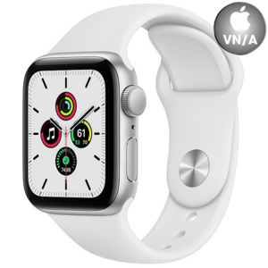 Apple Watch SE 40mm (GPS) viền nhôm bạc - Dây cao su Trắng Chính hãng (MYDM2VN/A)