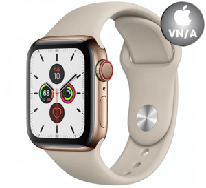 Apple Watch 5 44mm (4G) Viền Thép Vàng - Dây cao su màu ghi đá Chính hãng (MWWH2VN/A)