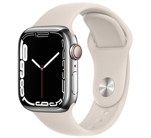 Apple Watch 7 41mm (4G) viền thép bạc dây cao su Trắng - Chính hãng (MKHW3VN/A)