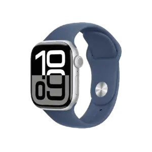 Apple Watch Series 10 GPS + Cellular 42mm Silver Aluminium Case with Denim Sport Band - M/L MWX43SA/A